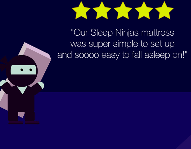 An flat style animation still shot showing a cartoon ninja carrying a bed at nighttime
